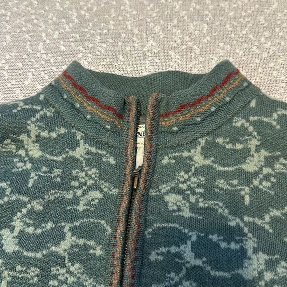 PENDLETON LARGE Wool Embroidered Zip Front Sweater Jacket Green Floral VINTAGE - Picture 5 of 11